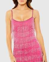 Pink Slim Strap Beaded Fringe Mini Slip Dress